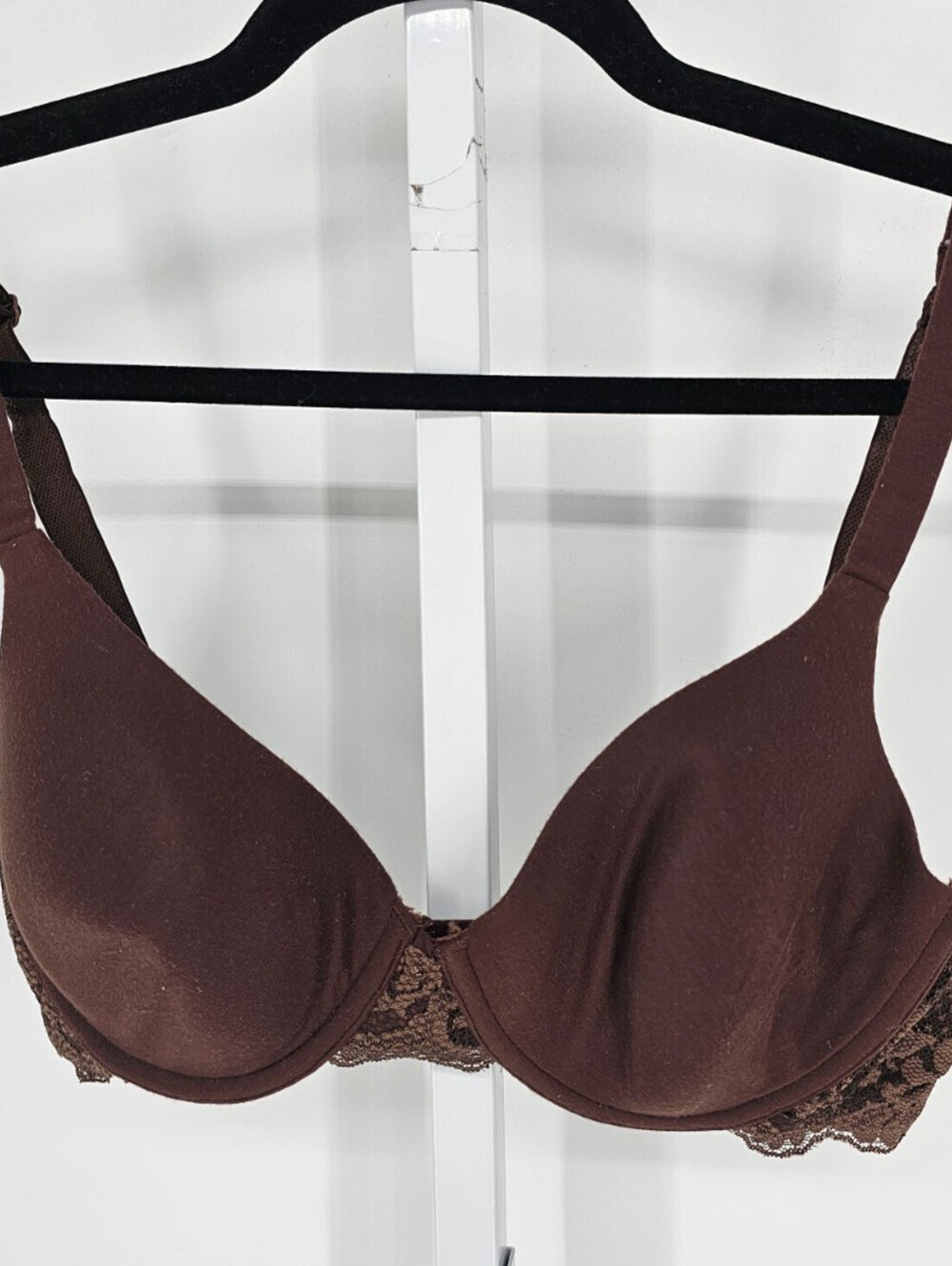 Vanity Fair Womens Sz 38C Lightly Padded T Shirt Bra Brown Lace Style 75-261